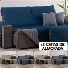 Capa Protetora de Sofá Retrátil Percal Aveludado 400 Fios 2 Partes + 2 Capas de Almofada Dupla Face