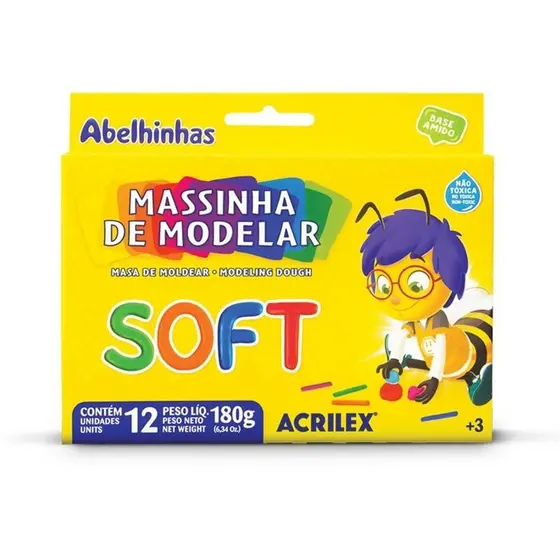 Massa De Modelar Acrilex Soft Abelhinha 12 Cores 180g Ref: 07312