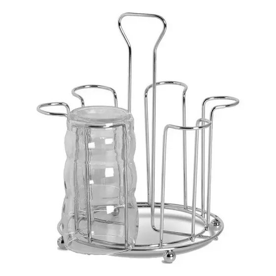 Escorredor Secador Organizador De Copos 6 Lugares Redondo Imperial De Aço Cromado Reforçado Para Cozinha Bancada Mesa