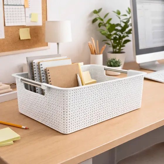 1 Cesto Caixa Rattan Organizador Niquelart Grande Polipropileno Alta Durabilidade Sem Tampa Casa Escritório N662