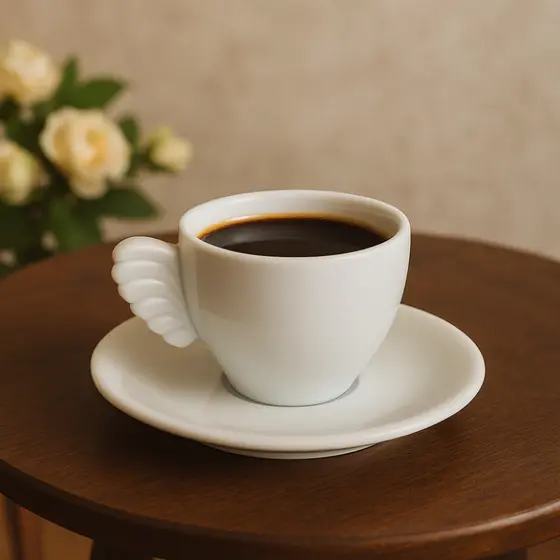 1 Xícara de Café 80ml com Pires e alça Asas em Porcelana Branca | PRD00056