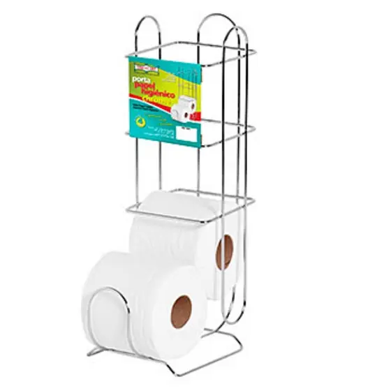 Suporte Porta Papel Higienico De Chão Com reserva Comporta 4 Rolos Aço Cromado Papeleira Premium Niquelart Para Banheiro Lavabo.
