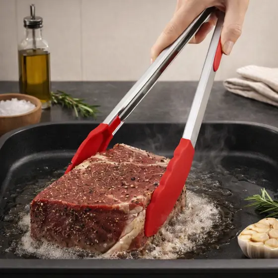 Pegador Multiuso Silicone Vermelho 29cm Uny Home Para Fritura Churrasco Cozinha SU15007
