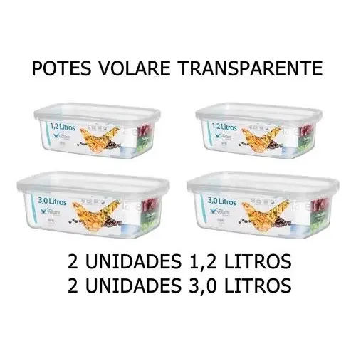 4 Pote Retangular 3lts 1,2lts Mantimentos Presidio Sap