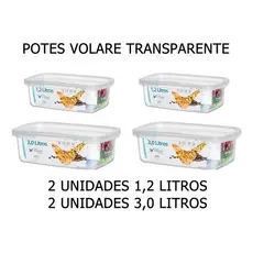 4 Pote Retangular 3lts 1,2lts Mantimentos Presidio Sap