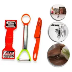 Kit 3 Peças Ralador Manual Fatiador De Legumes Faca Cozinha