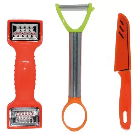 Kit 3 Peças Ralador Manual Fatiador De Legumes Faca Cozinha Cor Colorido
