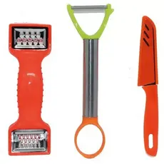 Kit 3 Peças Ralador Manual Fatiador De Legumes Faca Cozinha Cor Colorido