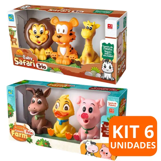 Brinquedo Safari Bebê Mordedor Infantil Menina Menino Kit 6 Unidades