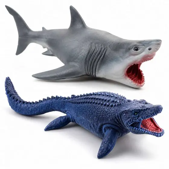 Kit 2 Brinquedo Tubarão Dinossauro Infantil Shark Baby Dino Mossassauro Vinil Menino Menina