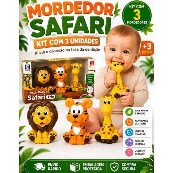 Brinquedo Mordedor Infantil Bebê Safari Vinil Macio
