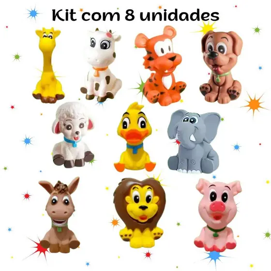 Kit 8 Brinquedos Bebês Infantil Mordedor Banho Brinquedo de Menino Menina Vinil Macio