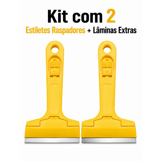 Kit 2 Estiletes Raspadores Multiuso Profissional Limpeza Pesada Vidros Fogão Lâminas Extras
