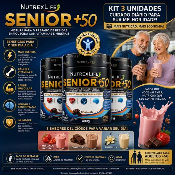 3 UNIDADES - NutrexLIFE +50 400g – Nutrição para MELHOR IDADE. SENIOR