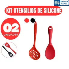 Kit Utensílios de Silicone Colher Escumadeira Espátula vazada Colher de Servir Pegador de Massa