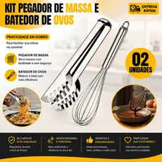 Kit Pegador de Massa + Fouet Batedor de Ovos Inox Utensílios de Cozinha