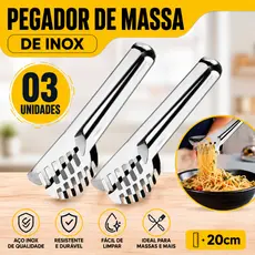 Kit 03 ou 02 Pegador de Massas 20cm Aço Inox Resistente Utensílio de Cozinha
