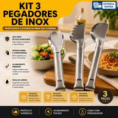 Kit 3 Pegador Cozinha Aço Inox Premium Salada Massa Universal Resistente Restaurante Buffet