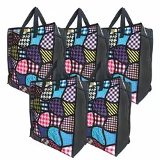 Kit com 5 Sacolas Bolsa Nylon Feira Média Sacoleira Mudança com Zíper