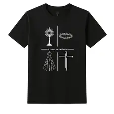 Camiseta Unissex Católica Estampada Minimalista "É Lindo Ser Católico" 100% Algodão Camisa Premium