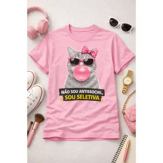 Camiseta Gata Chiclete Patricinha Seletiva Estampa Engraçada Camisa Unissex 😼💗
