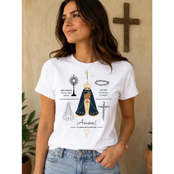 Camiseta Unissex Nossa Senhora Aparecida🙏Religioso E Lindo Ser Católico | 100% Algodão