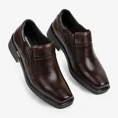 Sapato Social Masculino Ferracini Couro Legitimo Zíper Lateral Bico Quadrado Urban Way Marrom 6629D