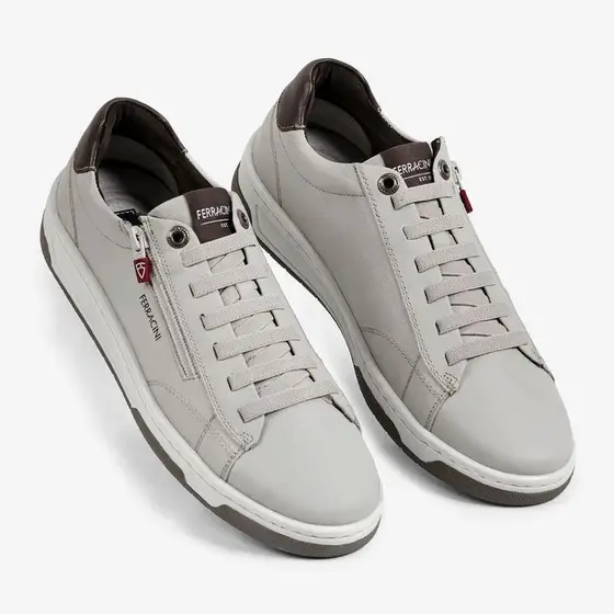 Sapatênis Masculino Couro Ferracini Casual  Zíper Lateral Calce Fácil Vox Gelo 8052-617C