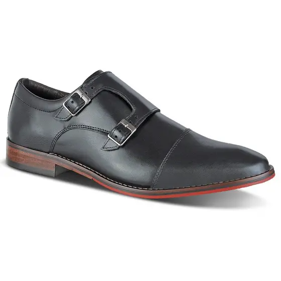 Sapato Social Masculino Couro Legitimo Ferracini Duas Fivelas Caravaggio Preto 5705-206G