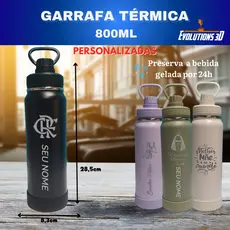 Garrafa Térmica 600 ou 800ml  Personalizada  a LASER, Com Protetor de SIlicone