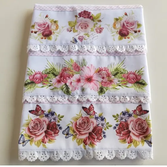 Panos de prato com barra estampada KIT COM 3