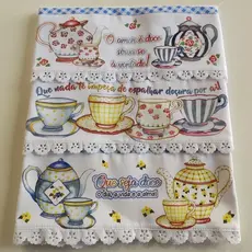 Panos de prato 100% algodão com barra estampada 3D tema BULES KIT COM 3 Panos de copa Grandes