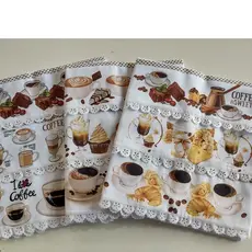 Panos de prato com barra estampada 3D tema CAFÉ 100% algodão KIT COM 3 Panos de copa Grandes