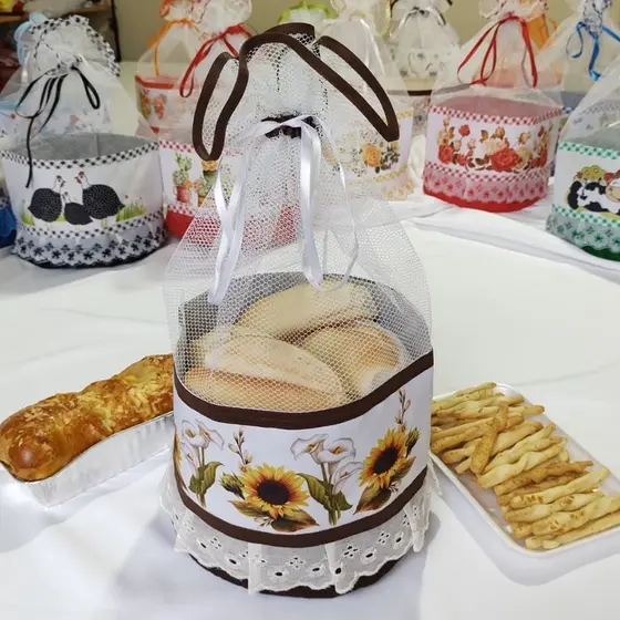 Cesto de Pão redondo Porta pão de tecido
