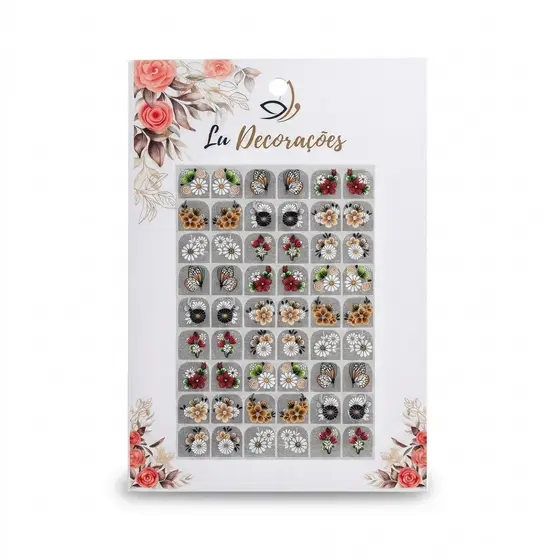 Adesivos de Unhas Lu Decorações - 54 Exclusivos e Cortados - Fácil Aplicação com Base/Brilho REF:41