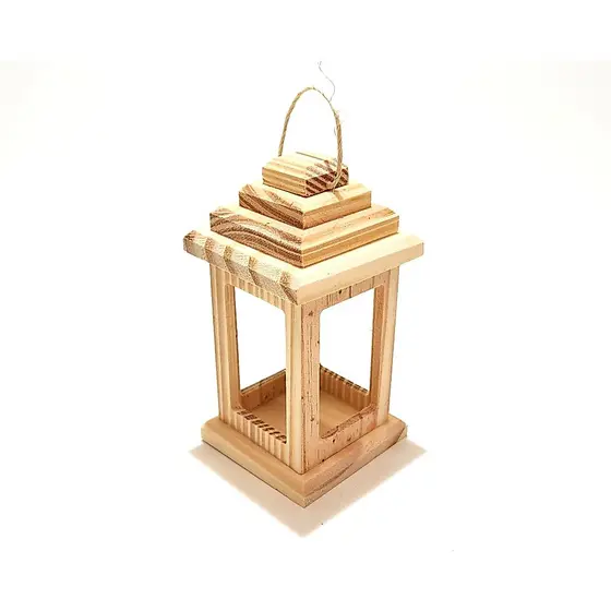 Lanterna Marroquina Mini em Madeira Pinus Cru Decoração Boho, Mesa ou Festa Rústica Farmhouse Natal Casamento