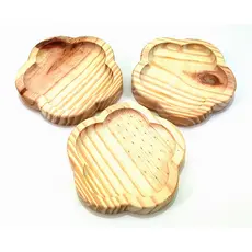 Petisqueira em Formato Flor em Madeira Pinus – Kit 3 Peças para Servir com Charme