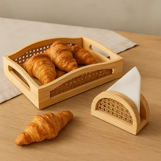 Kit Bandeja e Porta Guardanapo em Madeira Pinus – Decoração Estilo Farmhouse Mesa Posta