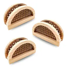 Kit 3 Porta Guardanapos Palha com Pinus e MDF – Mesa Posta Charmosa e Artesanal