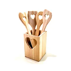Porta Colher em Madeira Pinus com 4 Colheres – Organização e Charme para Cozinha