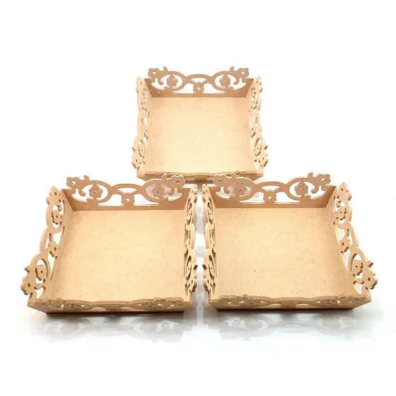 Kit 3 Bandejas Cone Flor MDF Cru – Cestas Decorativas para Mesa Posta, Festa e Lembrancinhas