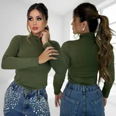 Blusa Blusinha Gola Alta com Manga Frio Segunda Pele Moda Outono Inverno