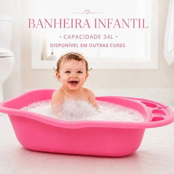 Banheira Infantil 34 Litros Grande Banho Bebê Criança Cores