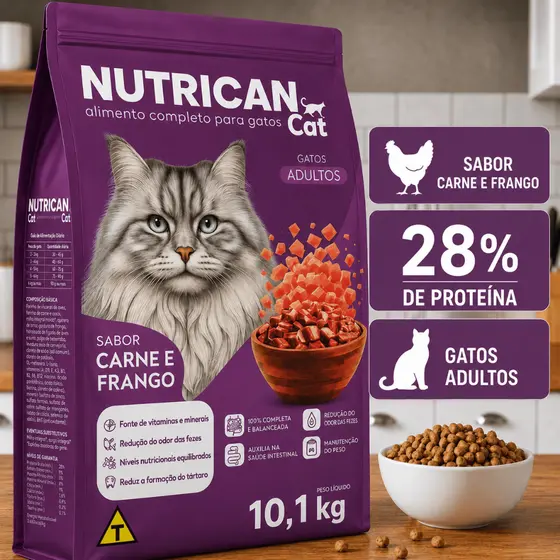Ração Para Gatos Nutrican 10kg Sabor Carne Frango Premium