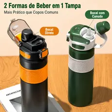 Garrafa Térmica de Aço Inoxidável 600ml Boca Larga Grande Capacidade Bocal Direto Portátil Antivazamento Academia Escola