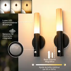 Luminaria Led Recarregável Sensor de Movimento de Madeira Minimalist Mesa Parede Magnética 3 cores ajustáveis