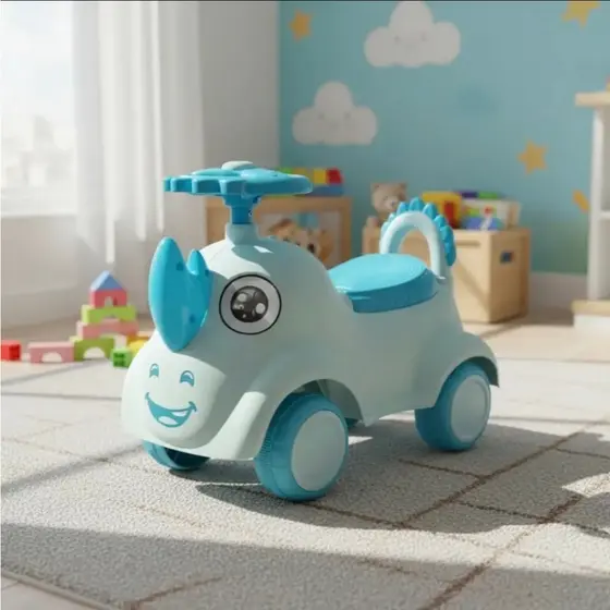 Andador Infantil Rinoceronte Azul Para Bebê Com Volante Educativo 12 Meses