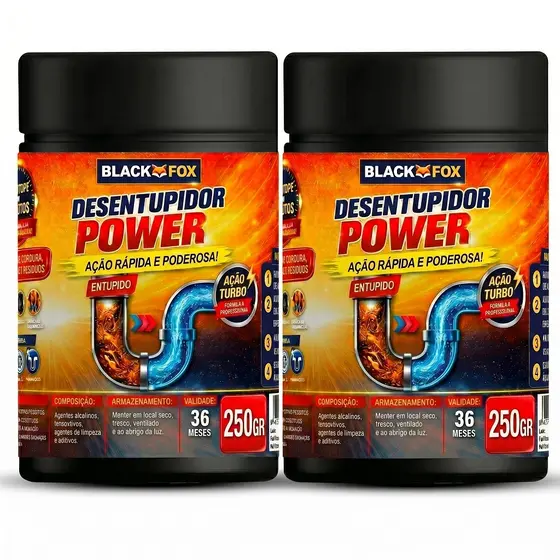 Desentupidor em Pó Black Fox Escolha 250g 1Kg Kit Duplo para Pia Ralo e Tubulações