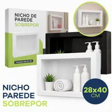 Nicho Parede Sobrepor 28x40cm Banheiro Porta Shampoo Sem Quebrar Parede Quarto Sala Multiuso Branco