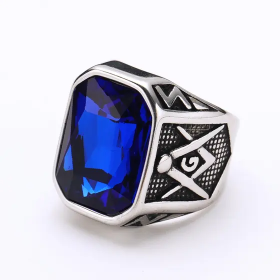 Anel De Aço Titânio Masculino Hip Hop Rock Vermelho Grande Gemstone Jóias Maçônicas Acessórios Ouro Rapper Finger Ring